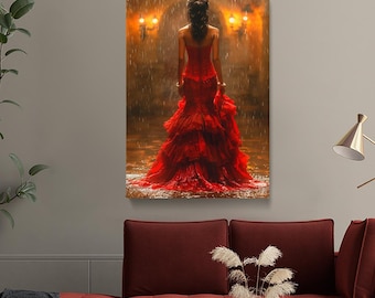 Flamenco Canvas Art, Flamenco Dancer in Red Dress Canvas Print, Spanish Woman Wall Art, Dance Artwork, Woman Art, Art Gift for Dance Lovers