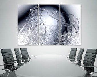 Bull Ad Bear Wall Art | Business Power Concept Art, Bull and Bear Symbol Wall Decor, Market Stock Exchange Art Print, Finance Wall Decor