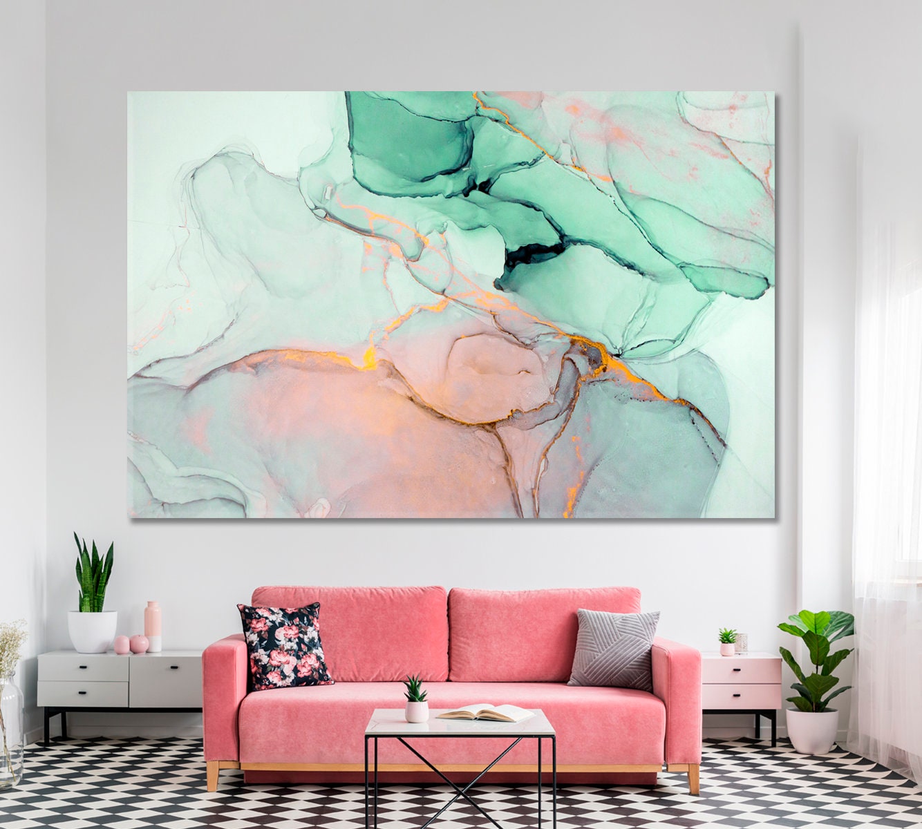Colorful Abstract Art Canvas Print, Abstract Tiffany Pink Marble Wall ...