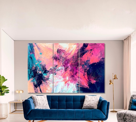 Vibrant Grunge Wall Art, Bright Color Fireworks Canvas Print, Abstract Art Canvas Print, Modern Multi Color Futuristic Dynamic Large Decor