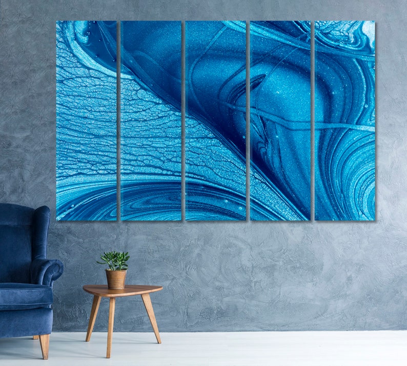 Sapphire Swirls Abstract Fluid Art Canvas Print, Deep Blue Textured Wall Art, Modern Home Decor, Artistic Office Accent, Framed Ready To Hang