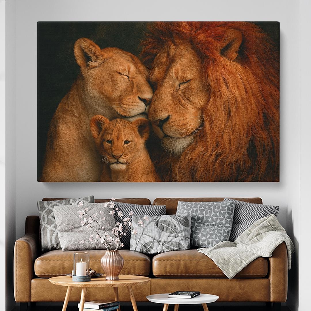 Lion Family Canvas Print, Wildlife Wall Art for Bedroom or Nursery ...