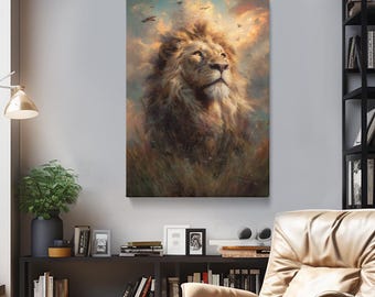 Lion Canvas Print, Wild Lion Wall Decor, Wildlife Wall Art for Living Room or Office, Lion Portrait Art Canvas, Art Print for Animal Lovers