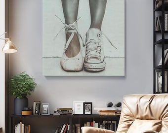 Pointe Wall Art, Pointe and Sneakers Canvas Print, Dance Wall Art, Ballet Shoes Framed Art, Ballet Shoes Wall Art Print, Gift for Dancers