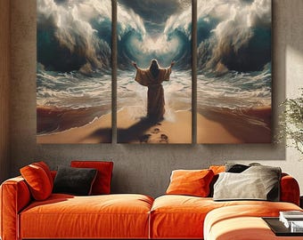 Moses Crossing the Red Sea canvas print, Moses bijbelse muurkunst voor woonkamer, christelijk decor, religieuze prenten, Moses Art Decor