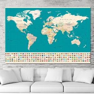 Weltkarte Wandkunst, große Karte Leinwanddruck, Weltkarte Poster, Weltkarte Wanddekor, Weltkarte Kunstdruck, abstrakte Karte Multi Panels, Kartenkunst