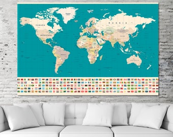 Weltkarte Wandkunst, große Karte Leinwanddruck, Weltkarte Poster, Weltkarte Wanddekor, Weltkarte Kunstdruck, abstrakte Karte Multi Panels, Kartenkunst