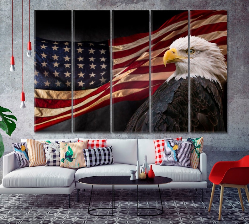 American Flag and Bald Eagle Canvas Wall Art Print