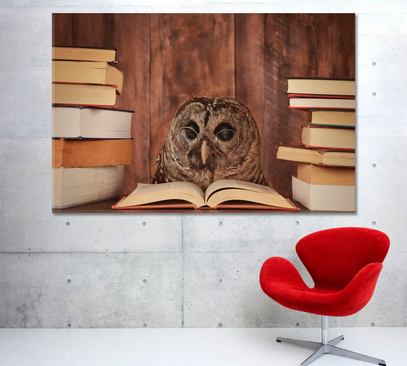 Owl Wall Art, Owl With Glasses Wall Decor, Vintage Books Wall Art, Education Concept Canvas Art, Sch