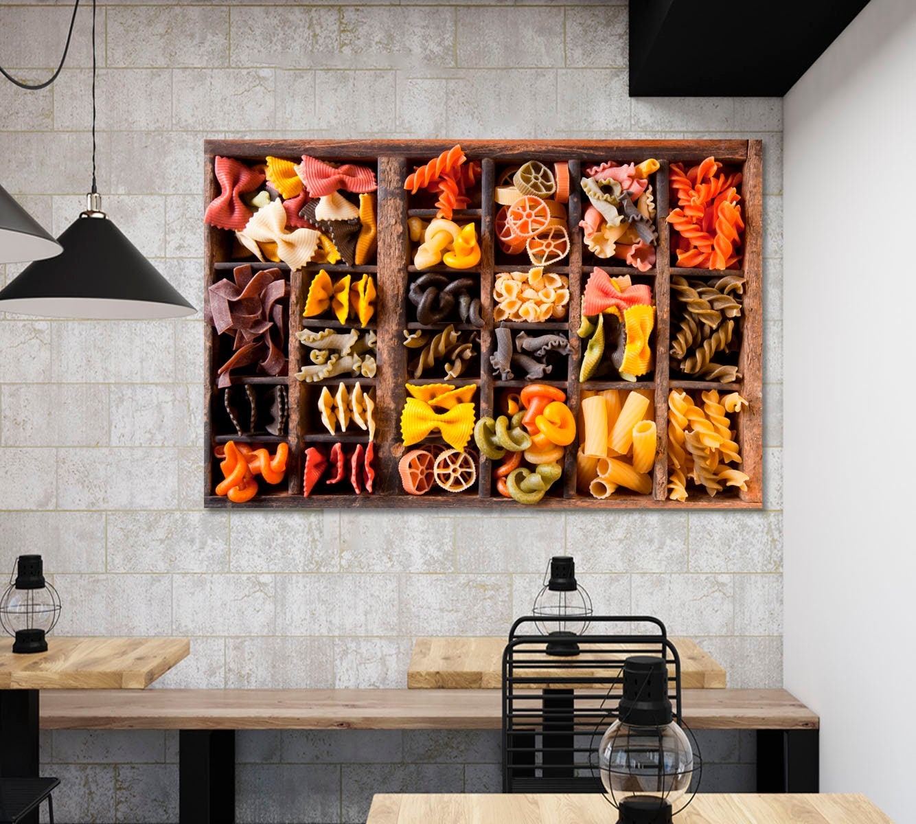 Décoration murale, pâtes colorées, décoration de restaurant