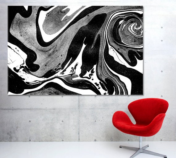 Black and White Abstract Wall Decor | Beautiful MARBLE Art Canvas Print, Marble Powder Art, Natural Luxury Print, Ancient Oriental Art Decor