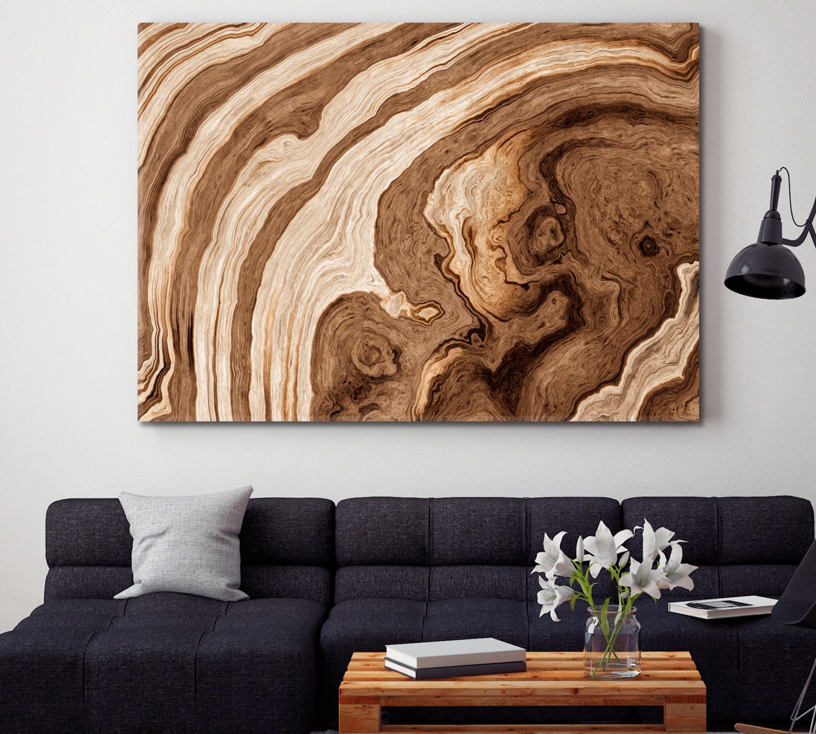 Tree Roots Abstract Wood Art Print, Wooden Wavy Age Rings Expressionism