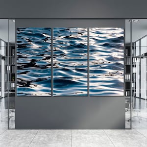 Aqua Wall Art, Sea Water Large Abstract Triptych, Water Ripple Abstract Poster, Pool Ocean Water Surface Canvas Print, Wave Interior Artwork