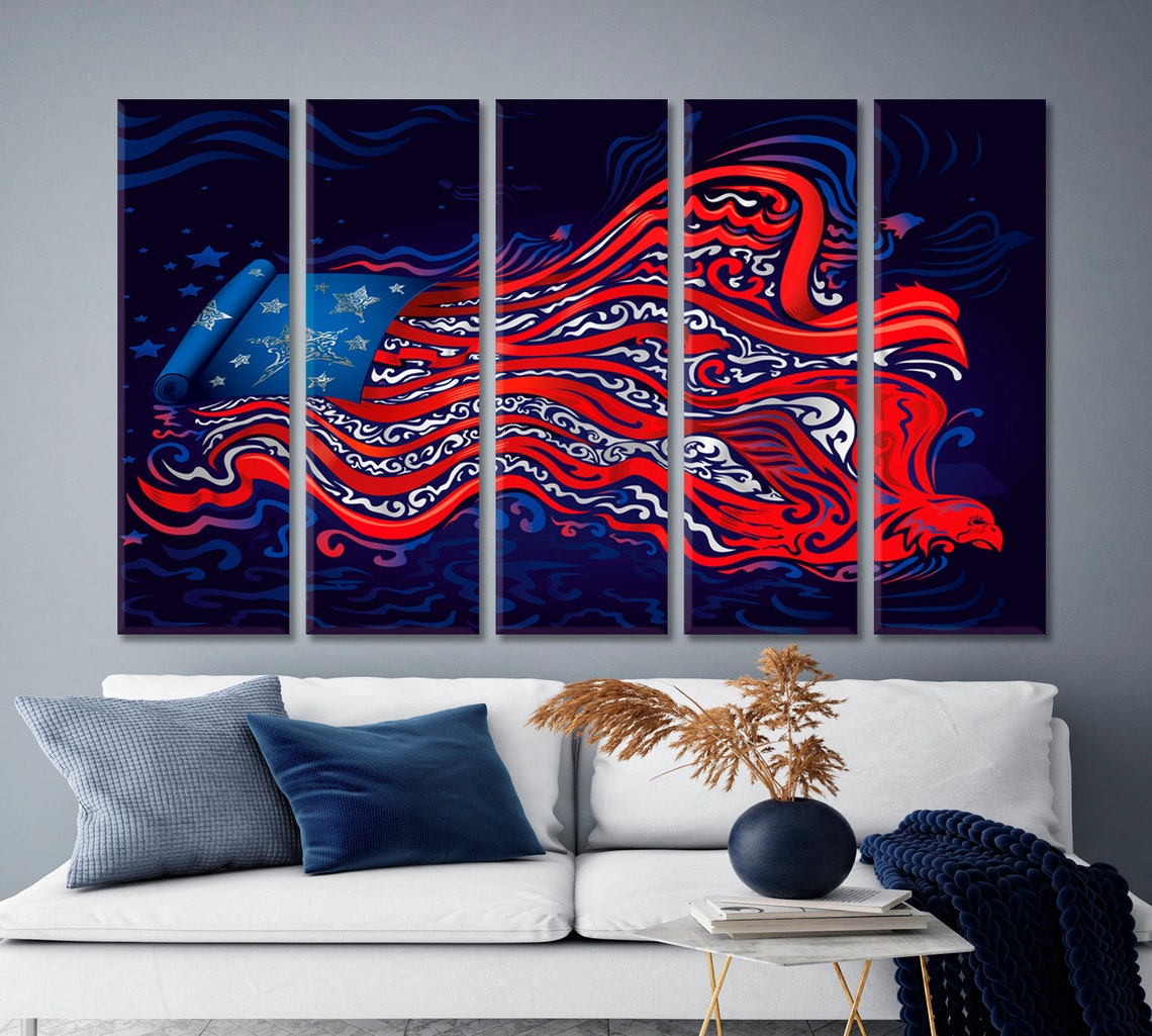 Abstract U.S Flag Blue Red Wall Art American Flag Poster Etsy