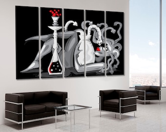 Contemporary | Abstract Woman Hookah Art, Mythology Artistic Wall Art Canvas Print, Modern Trendy Panels, Artistic Large Art Home Decor