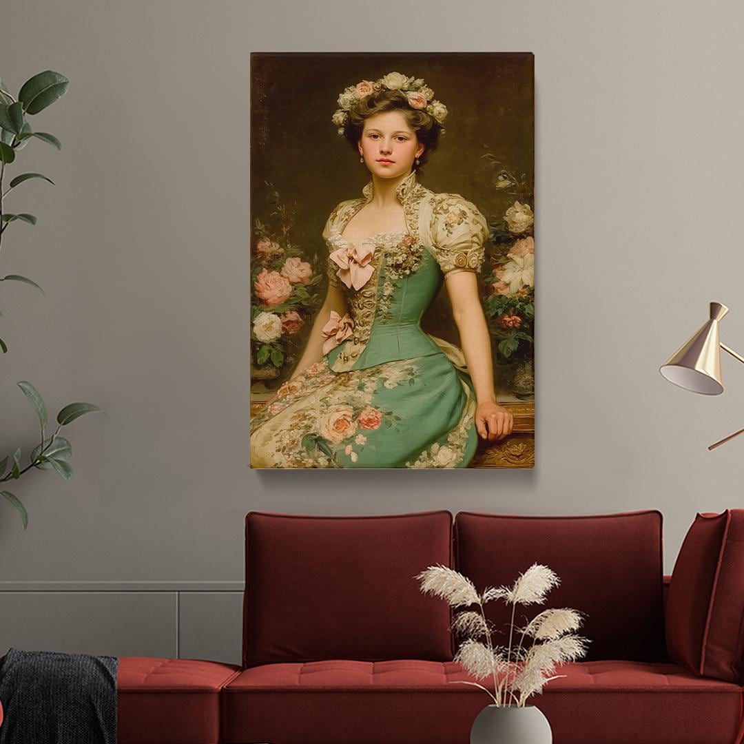 Vintage Floral Victorian Woman Canvas Print, Classic Portrait Wall Art ...