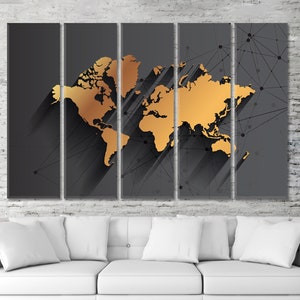 Impressão de parede de mapa-múndi, mapa grande em tela, pôster de mapa-múndi, decoração de parede de mapa-múndi, impressão de arte de mapa-múndi, painéis múltiplos de mapa abstrato, arte de mapa