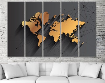 Weltkarte Wandbild, Große Karte auf Leinwand, Weltkarte Poster, Weltkarte Wanddekor, Weltkarte Kunstdruck, Abstrakte Karte Multi Panels, Kartenkunst