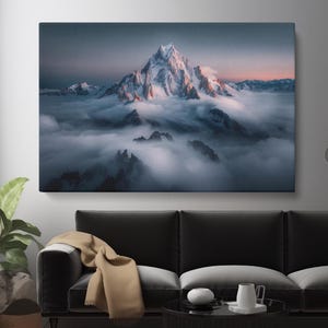 Mountain Peak Canvas Print, Mountain in Clouds Framed Canvas, Mountain Landscape Wall Art, Mountain In Clouds Art Print, Mountain Artwork