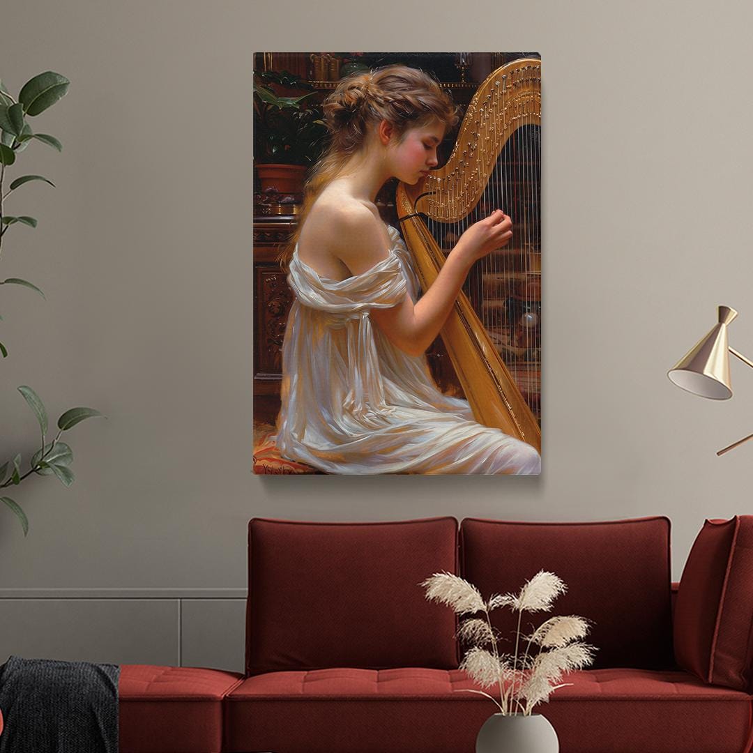 Harp Wall Art, Woman Playing Harp Canvas Print, Classical Music