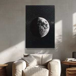 Moon Canvas Print, Black and White Moon Wall Art, Galaxy Art Room Decor, Space Artwork, Astronomy Wall Decoration, Moon Surface Giclee Print