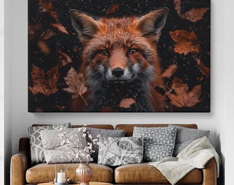 Impresión en lienzo de zorro rojo otoñal, arte mural de vida silvestre, retrato de zorro, lienzo de zorro, impresión de zorro, impresión artística de zorro, arte en lienzo de zorro, decoración de pared de zorro