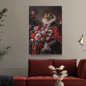 Frog Art Print, Renaissance Frog Portrait Wall Art, Regal Frog Canvas Print, Frog Wall Hangings, Unique Home Decor, Gift for Animal Lovers