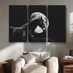 Horse Canvas Print, Horse Wall Art, Black and White Horse Wall Decor, Horse Large Print, Black and White Horse Artwork Home and Office Decor