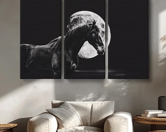 Horse Canvas Print, Horse Wall Art, Black and White Horse Wall Decor, Horse Large Print, Black and White Horse Artwork Home and Office Decor