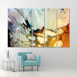 Pattern Marbling Wall Poster, Contemporary Art, Ink Paining Print, Large Wall Art, Oriental Giclee Print, House Decor, Modern Split Art 5 Panels