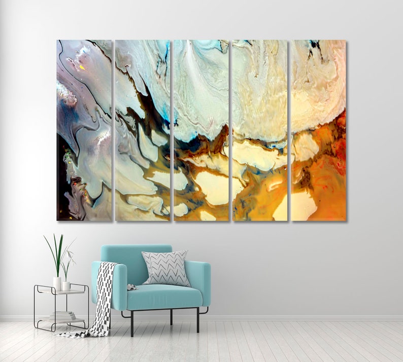 Pattern Marbling Wall Poster, Contemporary Art, Ink Paining Print, Large Wall Art, Oriental Giclee Print, House Decor, Modern Split Art 5 Panels