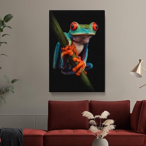 Red-Eyed Tree Frog Canvas Print, Nature Wall Art for Office, Vivid Red-Eyed Frog Wall Decor, Frog Artwork Great Gift for Wildlife Lovers