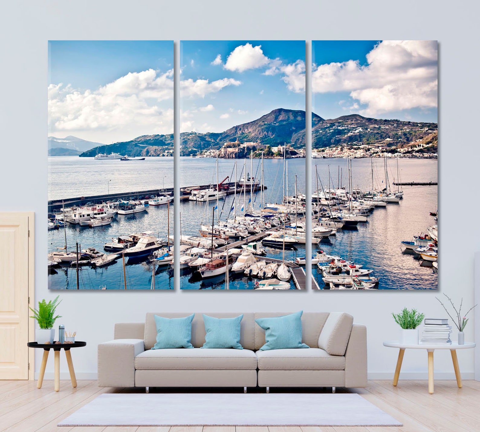 Yacht Marina Wall Decor, Coastal Landscape Wall Art, Port Canvas Print ...