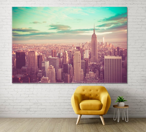 Stampa Su Tela New York City Skyline, Quadro Moderno Con Empire State Building, Poster Città Per Arredo Soggiorno E Ufficio, 18x12 Pollici - 3
