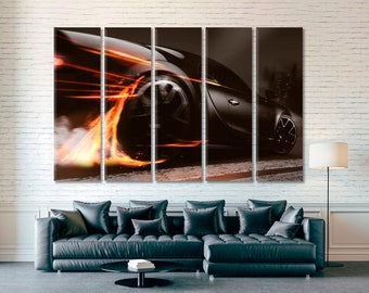 Drifting Art, Black Sport Car Drifting Photo Poster Print, Burning Tires Canvas Print, Auto Wall Art, High Speed City Street Racer Wall Art