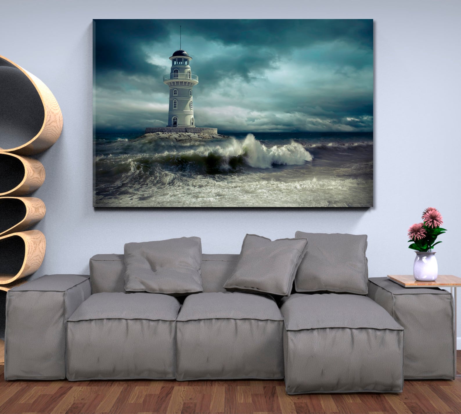 Night Lighthouse in Storm Large Wall Art Décor Canvas Print Etsy