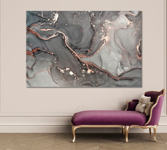 Modern Abstract Gray Marble Art Canvas Print, Alcohol Ink Print Canvas, Creative Splash Wall Art Print, Translucent Colors Giclée Ink Print