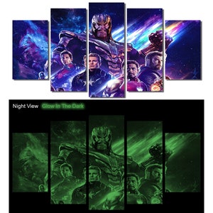 Glow in the Dark Framed Canvas Art - Avengers Endgame, Iron Man, Hulk, Thor, Captain America, Thanos - Ready to Hang