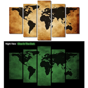 Glow in the Dark Framed Canvas Art - World Map Travel Map Ancient - Ready to Hang