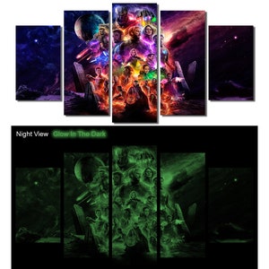Glow in the Dark Framed Canvas Art - Avengers Endgame, Iron Man, Hulk, Thor, Captain America, Thanos - Ready to Hang