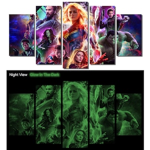 Glow in the Dark Framed Canvas Art - Avengers Endgame, Iron Man, Hulk, Thor, Captain America, Thanos - Ready to Hang
