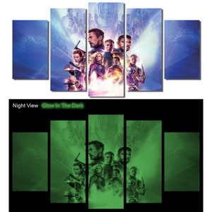 Glow in the Dark Framed Canvas Art - Avengers Endgame, Iron Man, Hulk, Thor, Captain America, Thanos - Ready to Hang