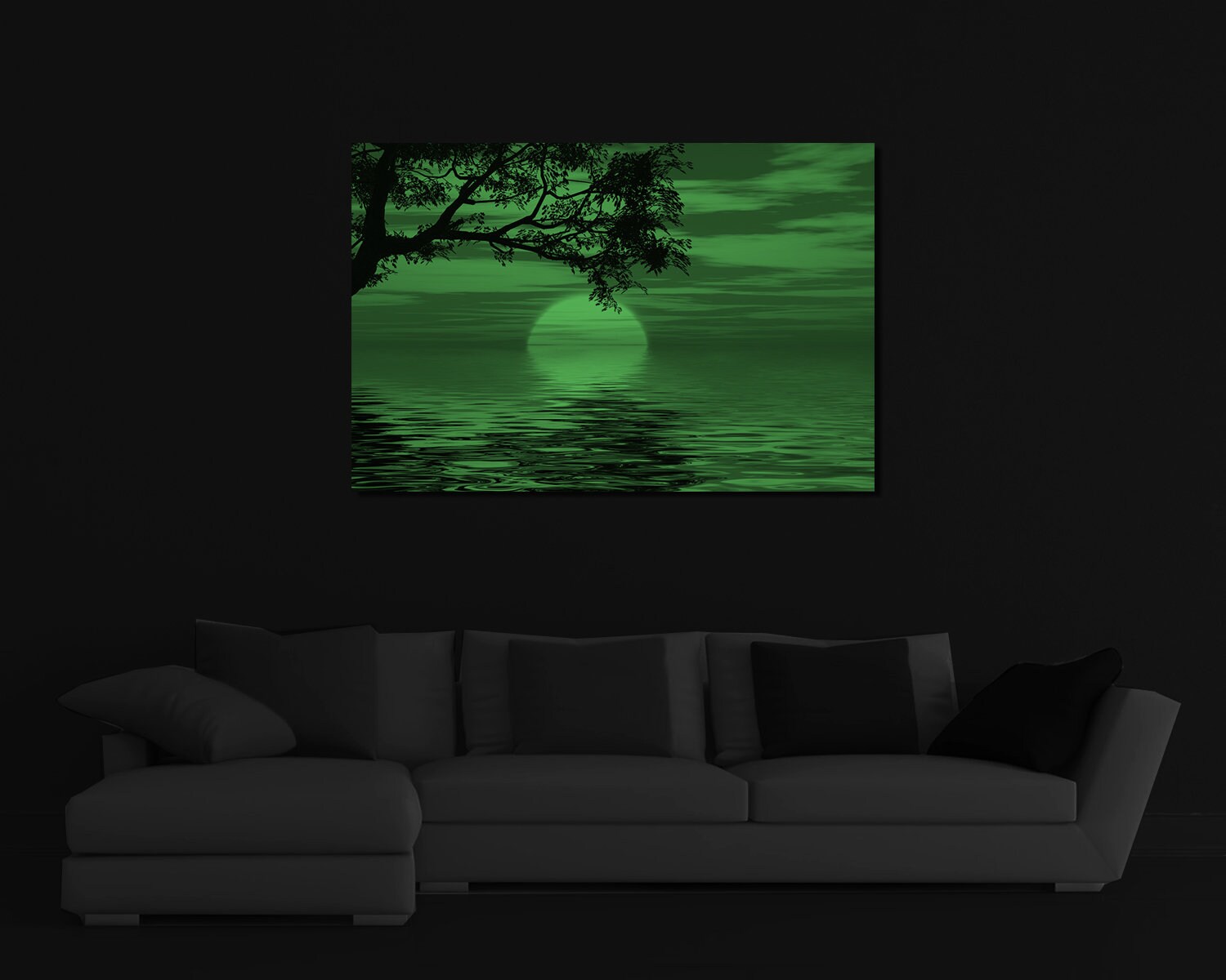 Glow in the Dark Framed Canvas Art Moon Tree Ocean Horizon Etsy