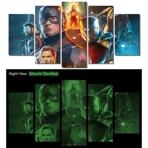 Glow in the Dark Framed Canvas Art - Avengers Endgame, Iron Man, Hulk, Thor, Captain America, Thanos - Ready to Hang