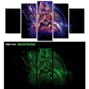 Glow in the Dark Framed Canvas Art - Avengers Endgame, Iron Man, Hulk, Thor, Captain America, Thanos - Ready to Hang