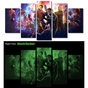 Glow in the Dark Framed Canvas Art - Avengers Endgame, Iron Man, Hulk, Thor, Captain America, Thanos - Ready to Hang