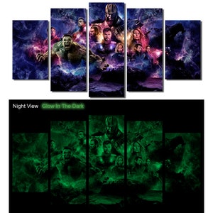 Glow in the Dark Framed Canvas Art - Avengers Endgame, Iron Man, Hulk, Thor, Captain America, Thanos - Ready to Hang