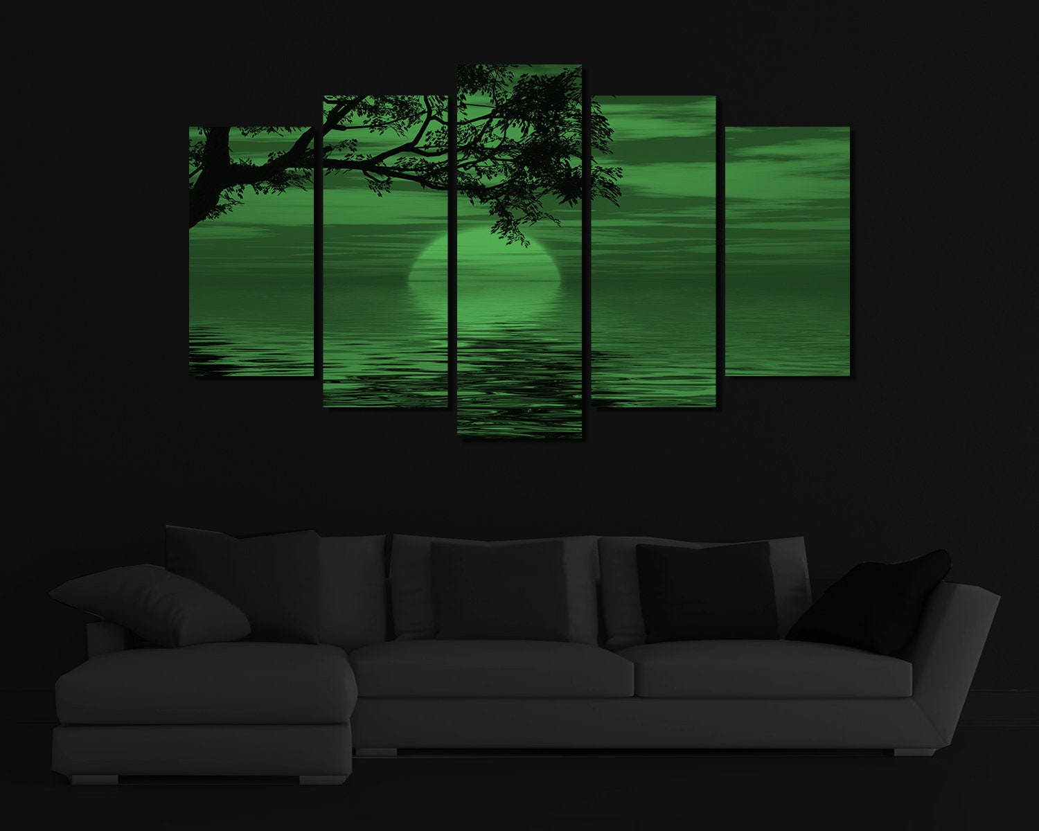 Glow in the Dark Framed Canvas Art Moon Tree Ocean Horizon Etsy