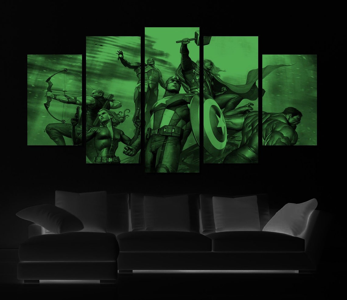 Glow in the Dark Framed Canvas Art Marvel Avengers Age of Etsy