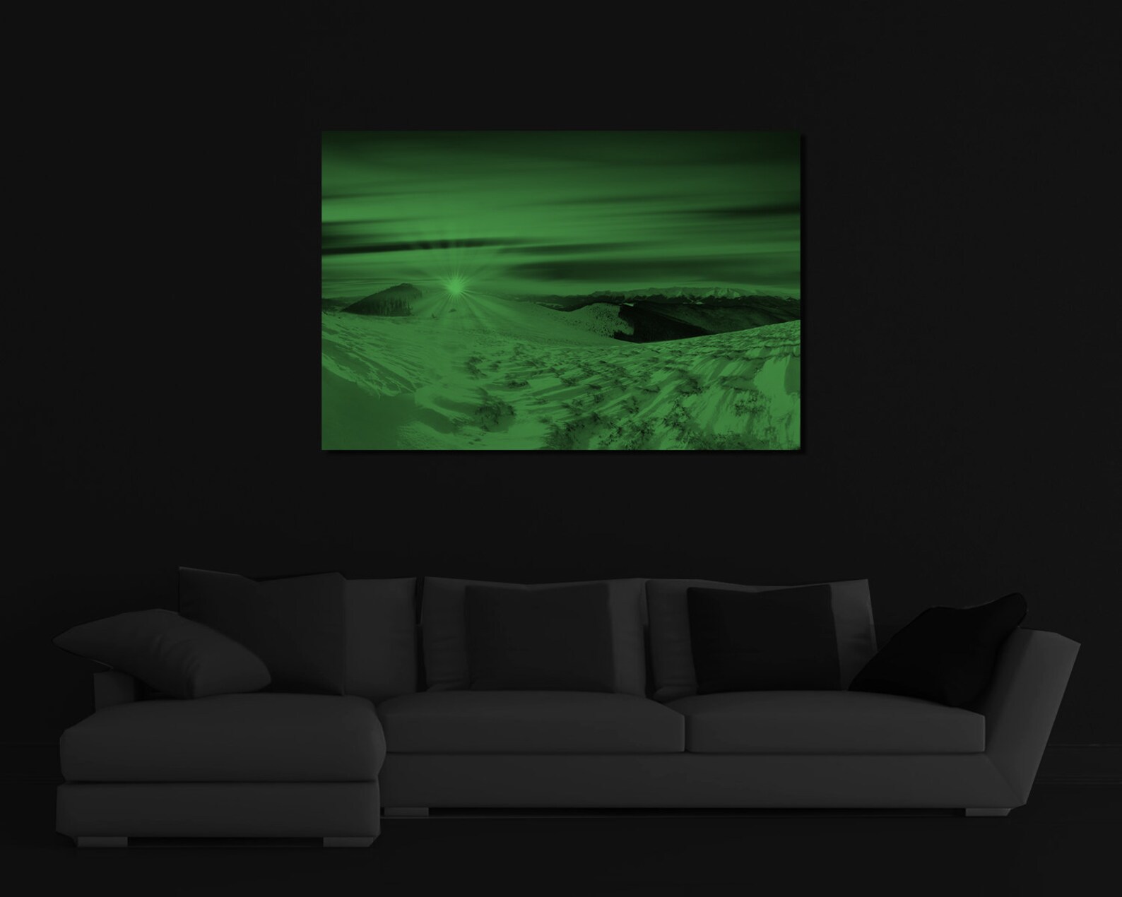Glow in the Dark Framed Canvas Art Sunset Winter Mountain Etsy